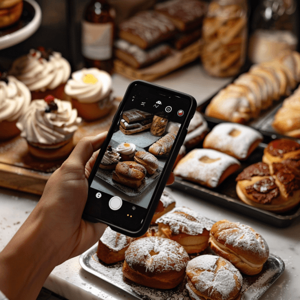 Phone capturing photo of bakery items