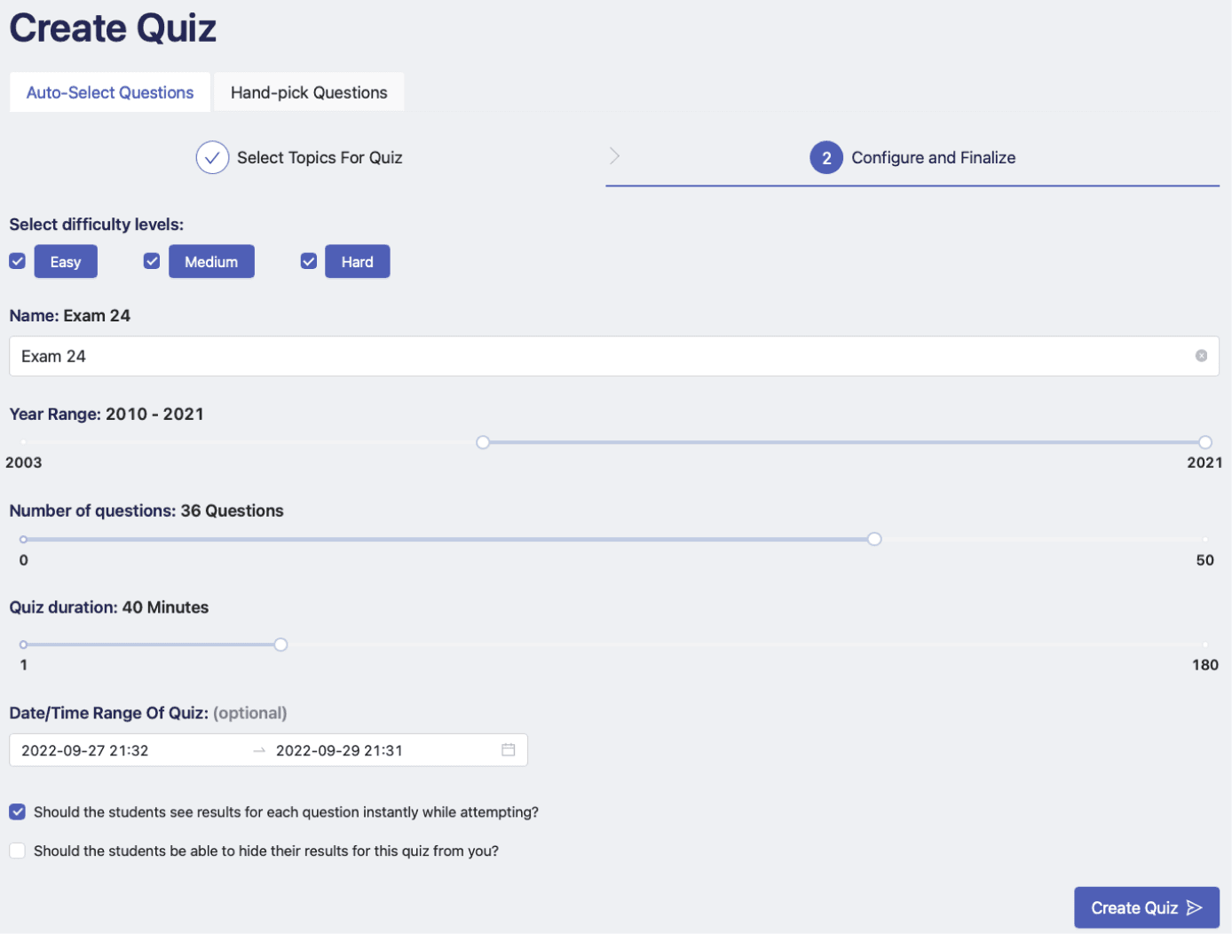 Create quiz page of SudoStudy