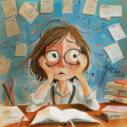 Animated image of a stressed teacher