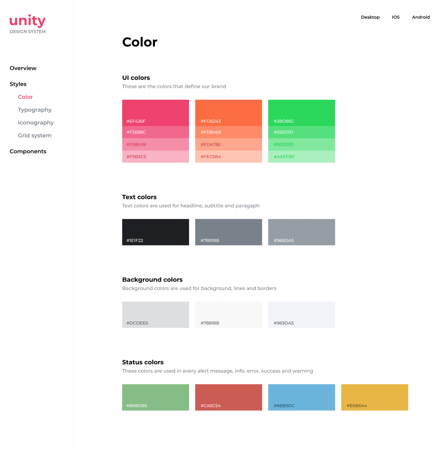 Color section - Unity design system