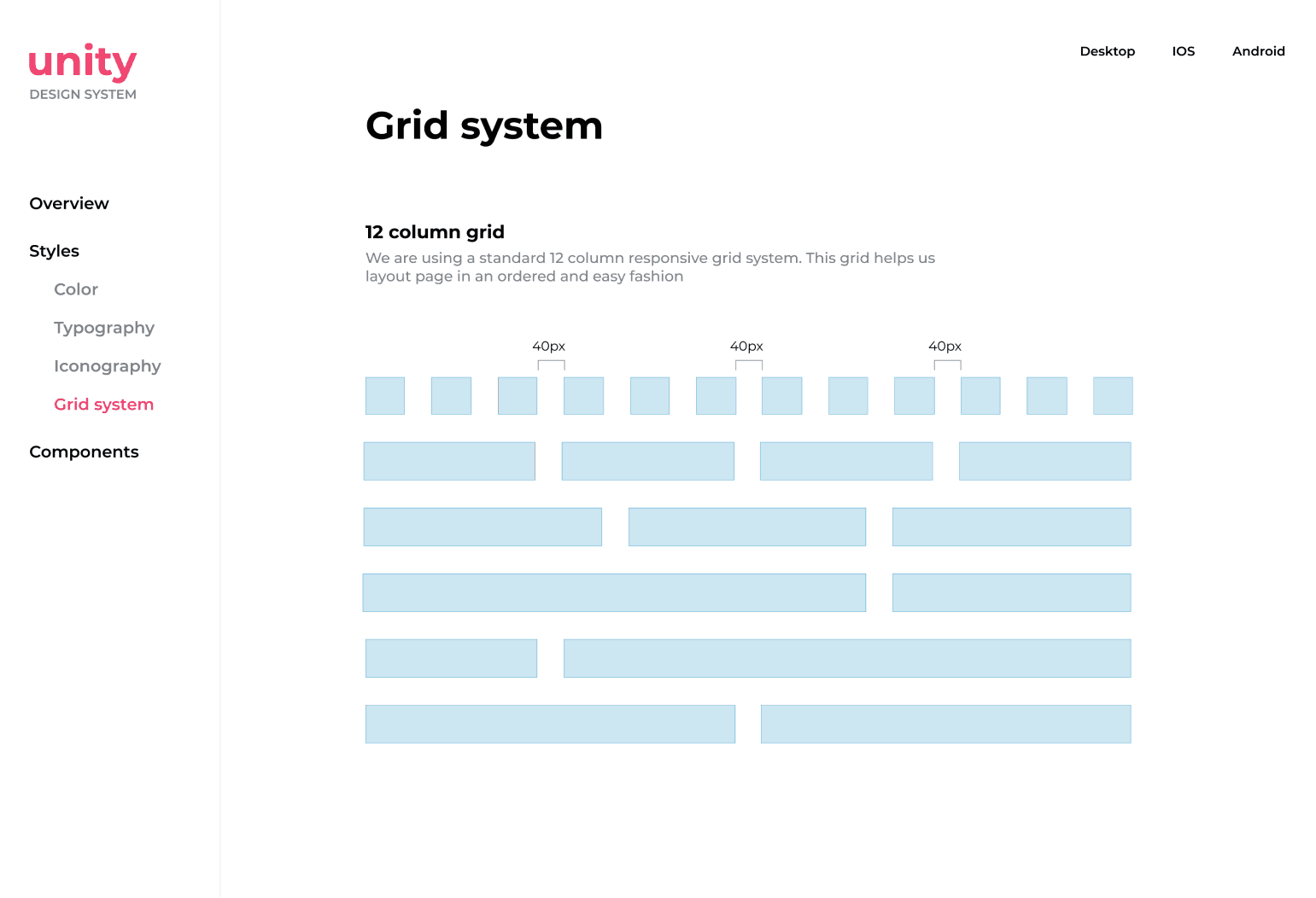 Grid system section - Unity design system